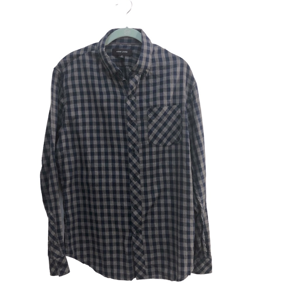 Adam Levine button down plaid men’s shirt, blue gray, M